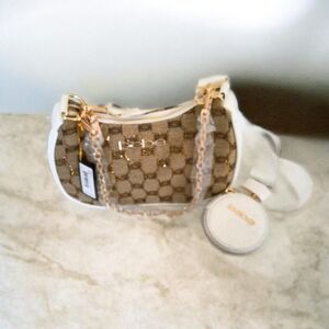 Bebe Elegant Brown and Gold Designer Shoulder Bag